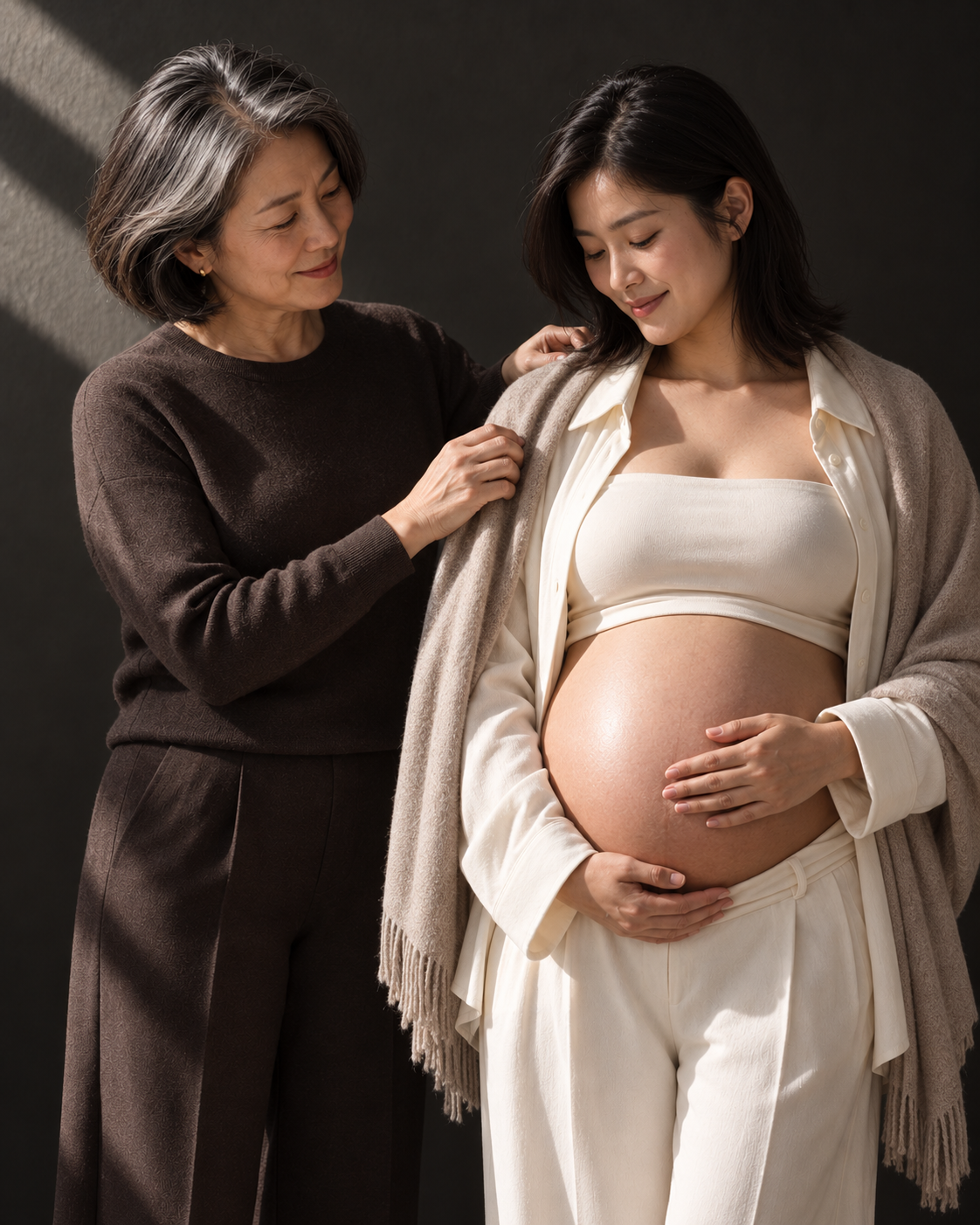Soft abstract editorial still life representing global traditions of maternal care